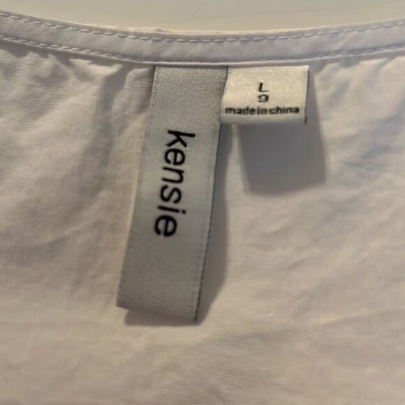 KENSIE white wrap front tie mid length sleeve top V-neck 100% cotton large - Picture 6 of 9